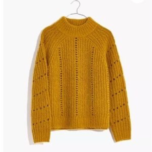 Madewell Sweaters - Madewell Mock Neck Chunky Wool Pointelle Mustard Sweater S